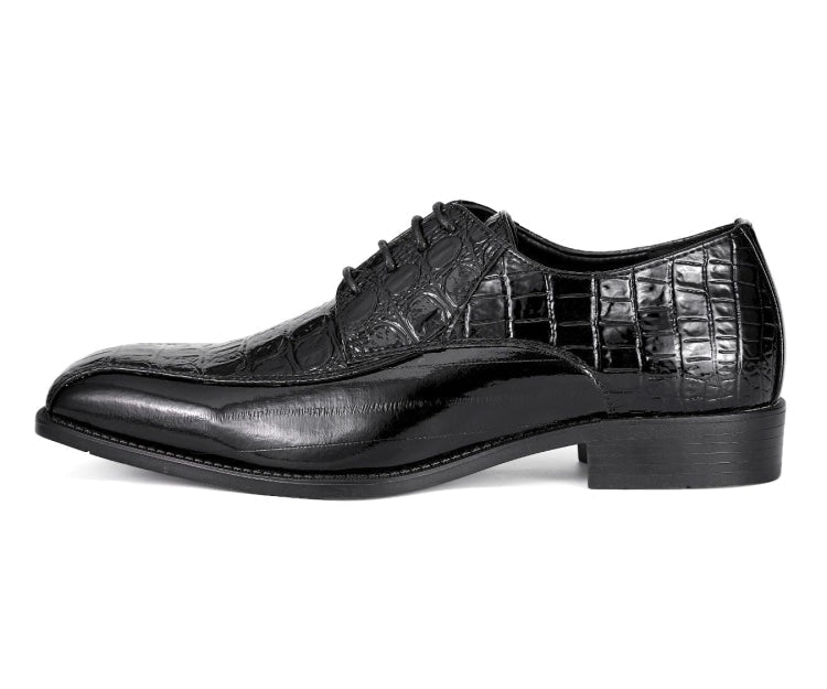 Amali Harvey Croc Embossed Leather Men's Black Animal Print Sophisticated Oxford Shoes