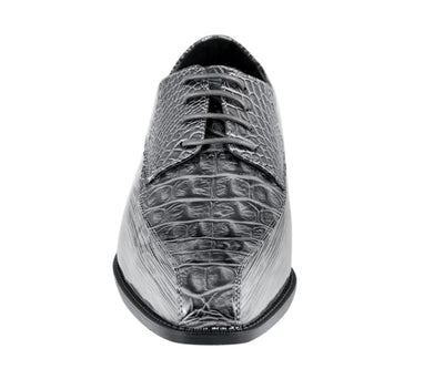 Amali Harvey Croc Embossed Men's Gray Animal Print Leather Exotic Oxford Shoes