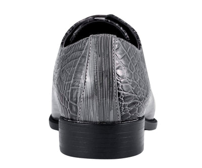 Amali Harvey Croc Embossed Men's Gray Animal Print Leather Exotic Oxford Shoes