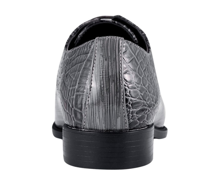 Amali Harvey Croc Embossed Men's Gray Animal Print Leather Exotic Oxford Shoes