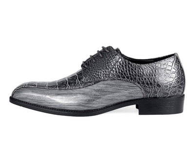 Amali Harvey Croc Embossed Men's Gray Animal Print Leather Exotic Oxford Shoes