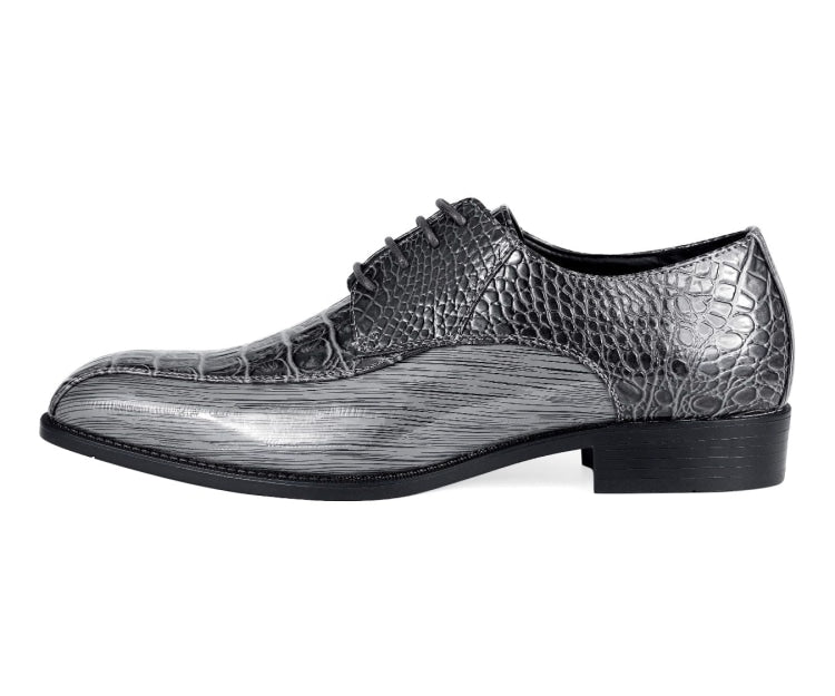 Amali Harvey Croc Embossed Men's Gray Animal Print Leather Exotic Oxford Shoes