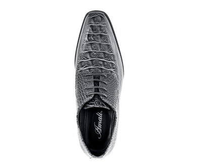 Amali Harvey Croc Embossed Men's Gray Animal Print Leather Exotic Oxford Shoes