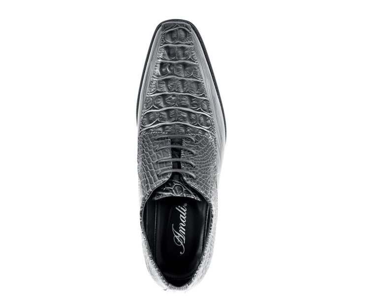 Amali Harvey Croc Embossed Men's Gray Animal Print Leather Exotic Oxford Shoes