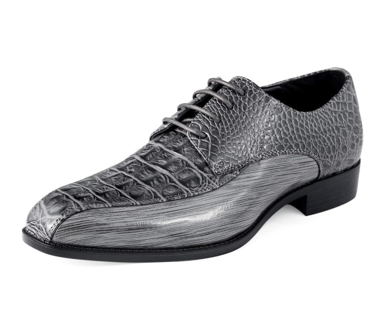 Amali Harvey Croc Embossed Men's Gray Animal Print Leather Exotic Oxford Shoes