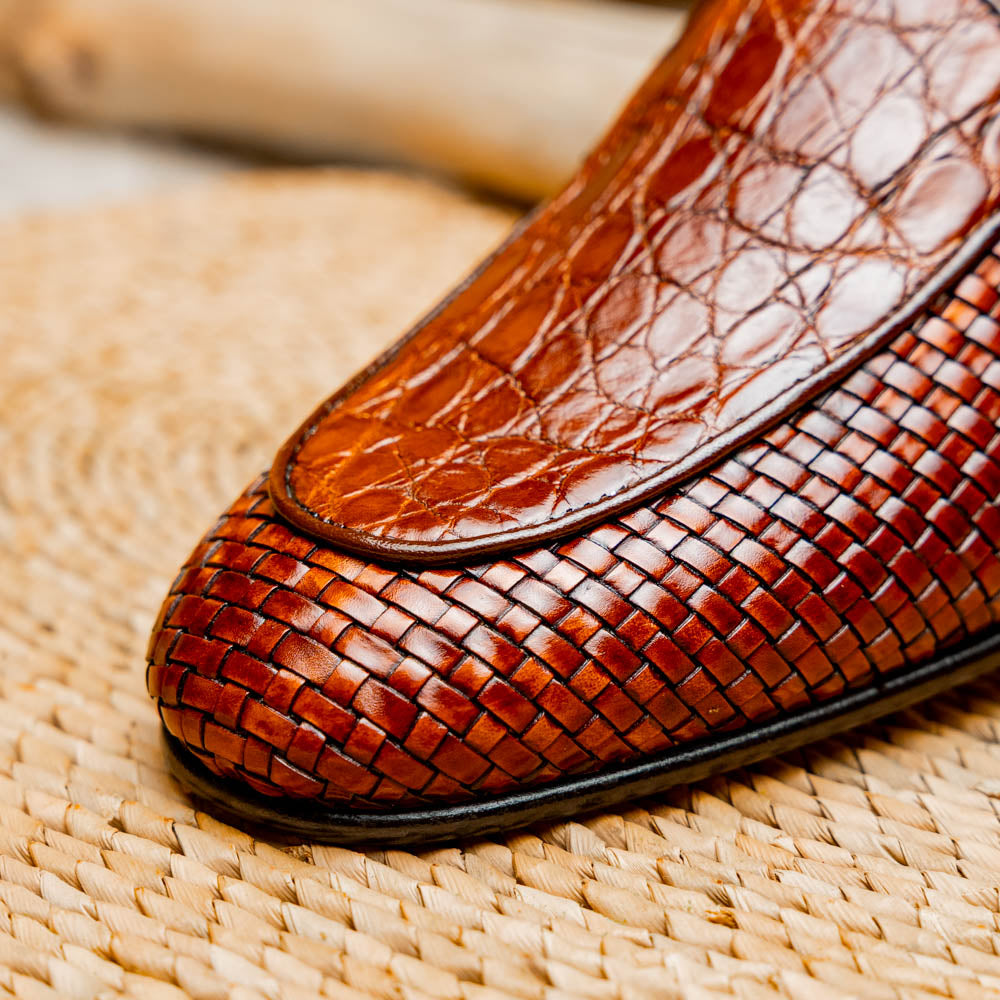 Zelli Italia 11-620-CGN PALIO Genuine Crocodile and Calfskin Basketweave Slip On, Cognac View 11