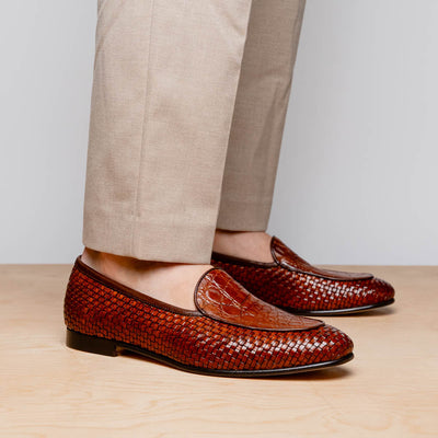 Zelli Italia 11-620-CGN PALIO Genuine Crocodile and Calfskin Basketweave Slip On, Cognac Top View