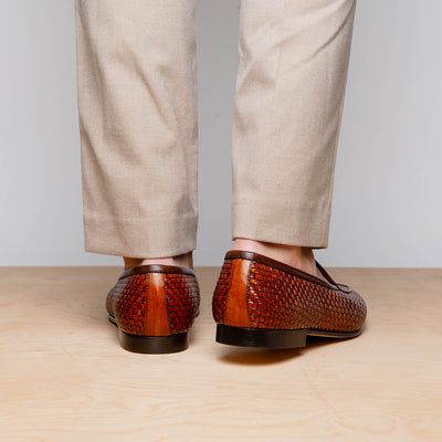 Zelli Italia 11-620-CGN PALIO Genuine Crocodile and Calfskin Basketweave Slip On, Cognac Lifestyle View