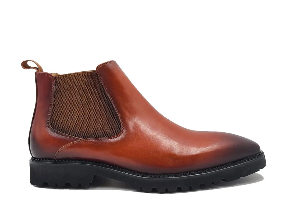 Carrucci Shoes Patina Chelsea Boot Lug Sole Calf Leather All Day Comfort KB480102