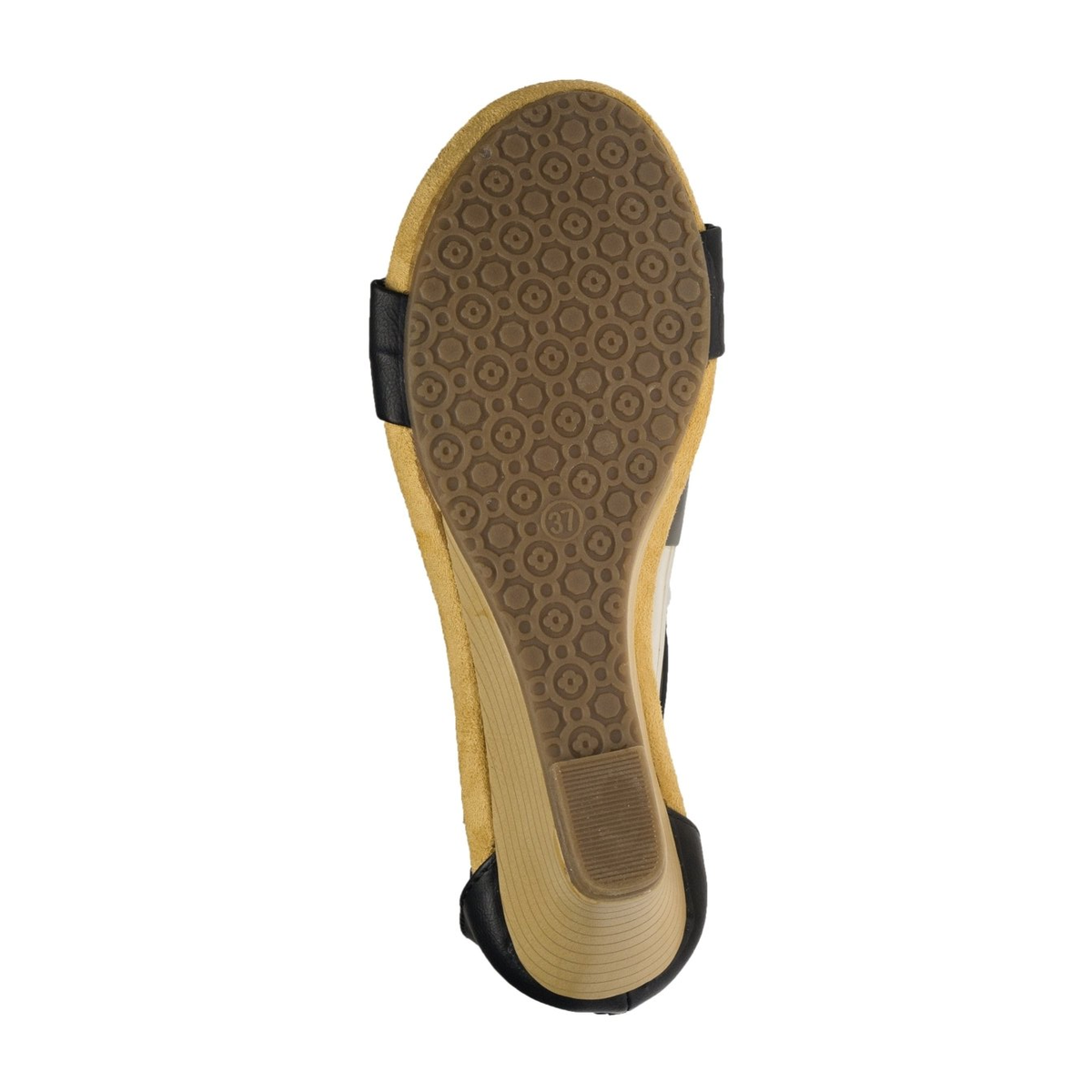 Patrizia Harlequin floral wedge sandal in Black, outsole view