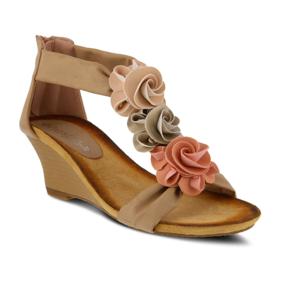 Patrizia Harlequin Multi wedge sandal in Beige Multi, front three-quarter view