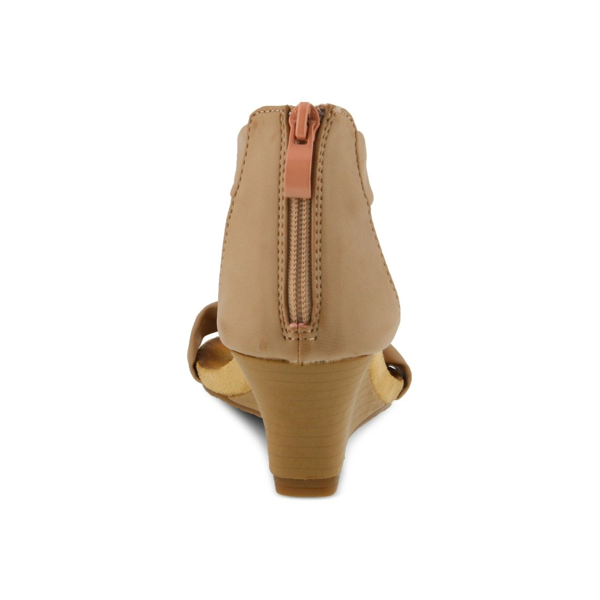 Patrizia Harlequin Multi wedge sandal in Beige Multi, rear view showing the back zipper
