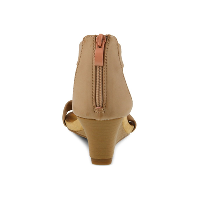 Patrizia Harlequin Multi wedge sandal in Beige Multi, rear view showing the back zipper
