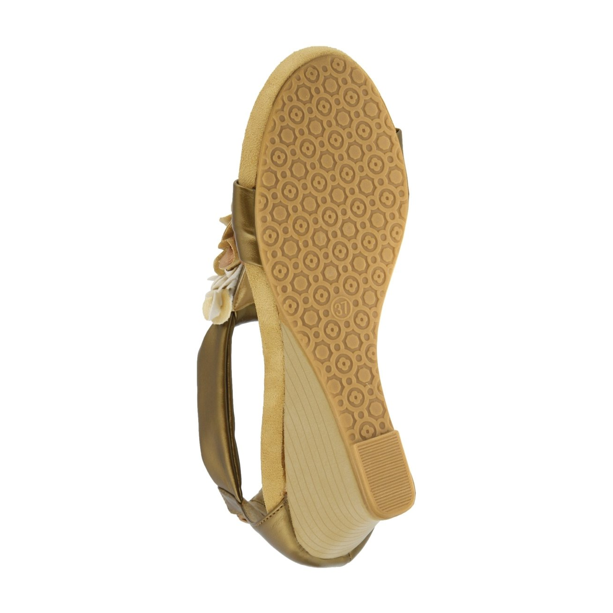 Patrizia Harlequin Multi wedge sandal in Gold Multi, outsole view