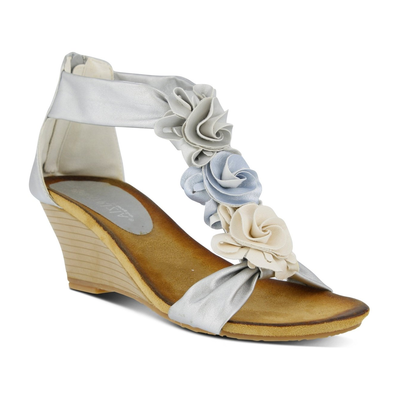 Patrizia Harlequin Multi wedge sandal in Silver Multi, front three-quarter view