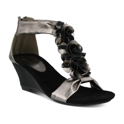 Patrizia Harlequin floral wedge sandal in Pewter, three-quarter view