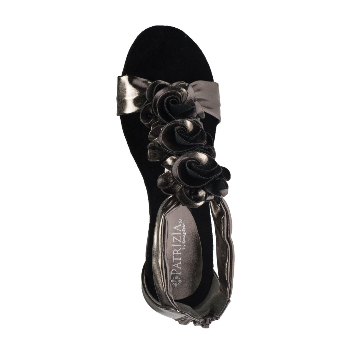 Patrizia Harlequin floral wedge sandal in Pewter, top view