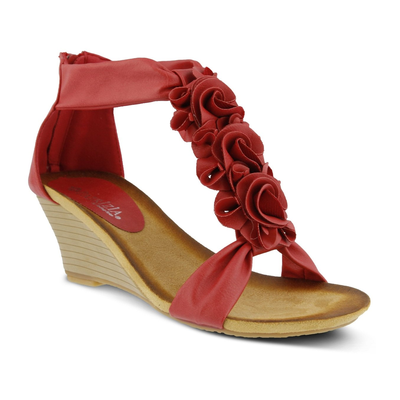 Patrizia Harlequin floral wedge sandal in Red, three-quarter view