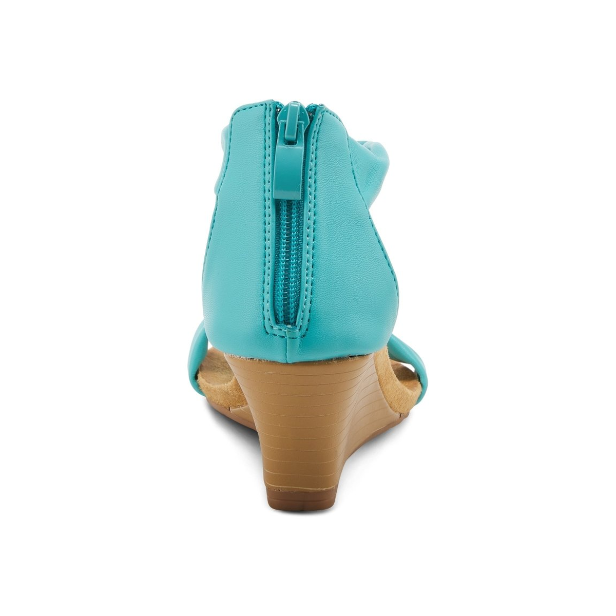Patrizia Harlequin floral wedge sandal in Turquoise, heel zipper view