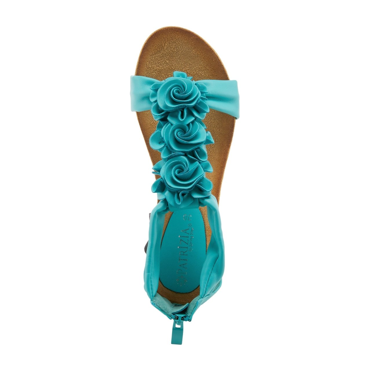 Patrizia Harlequin floral wedge sandal in Turquoise, top view