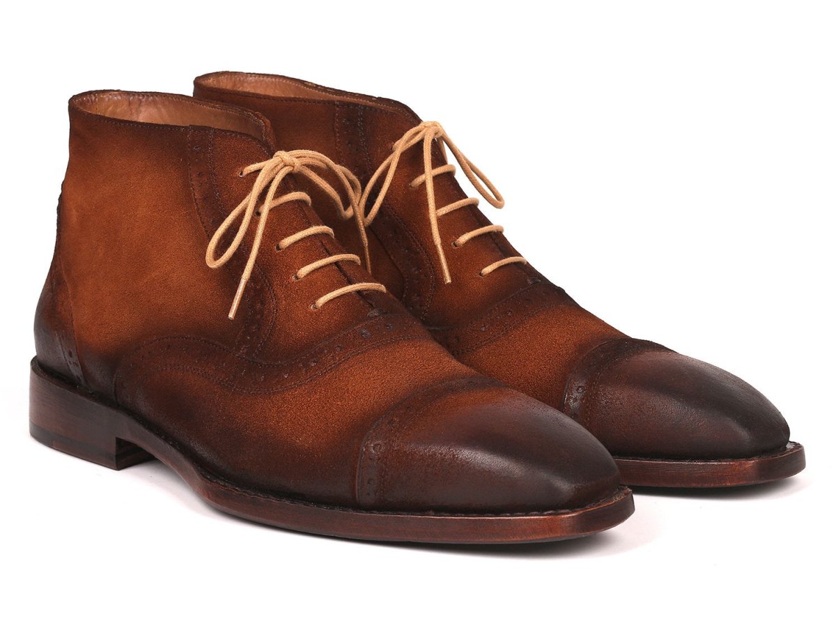 Paul Parkman Antique Suede Brown Cap Toe Ankle Boots (ID644BRW17)