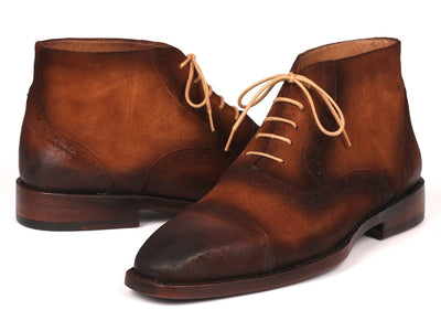 Paul Parkman Antique Suede Brown Cap Toe Ankle Boots (ID644BRW17)