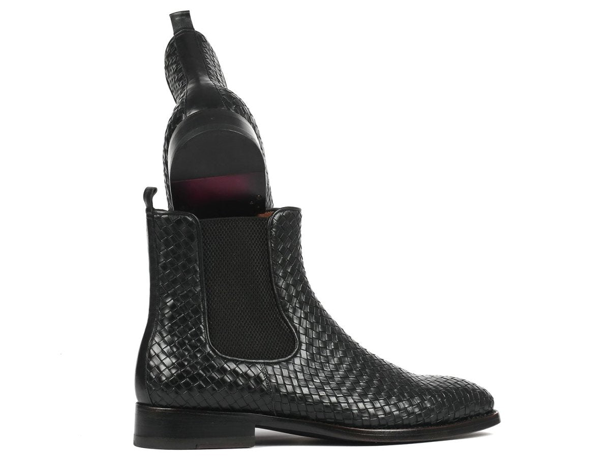 Paul Parkman Black Woven Leather Chelsea Boots (ID92WN87 BLK)