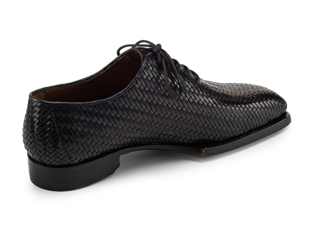 Paul Parkman Black Woven Leather Hand Welted Oxford Shoes for Men (ID144WN72)