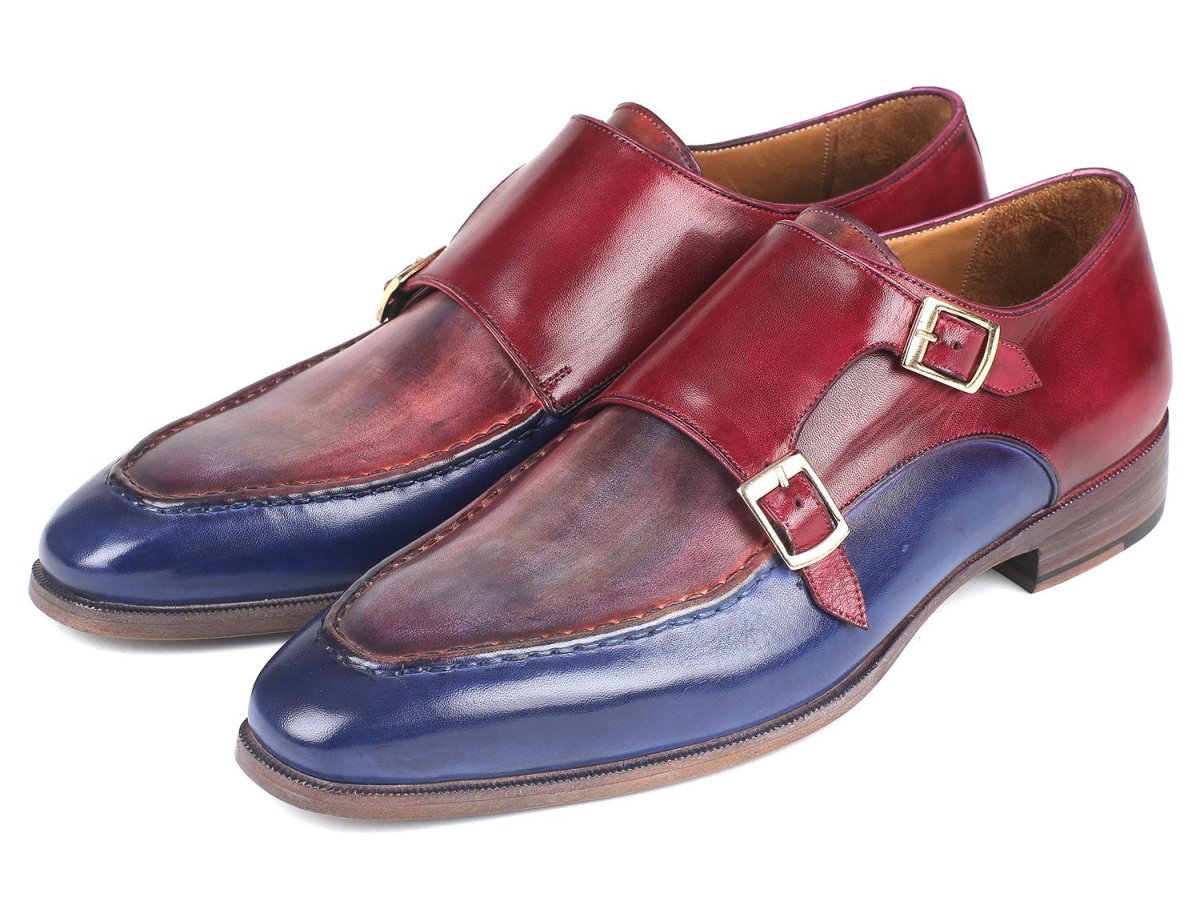 Paul Parkman Blue and Bordeaux Double Monkstraps (IDSW533YR)