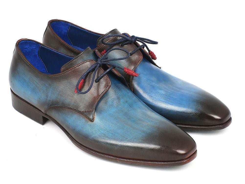 Paul Parkman Blue and Brown Hand Painted Derby Shoes (ID326 - BLUBRW)