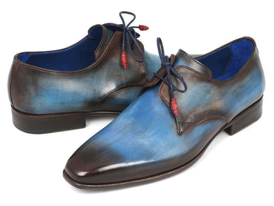 Paul Parkman Blue and Brown Hand Painted Derby Shoes (ID326 - BLUBRW)