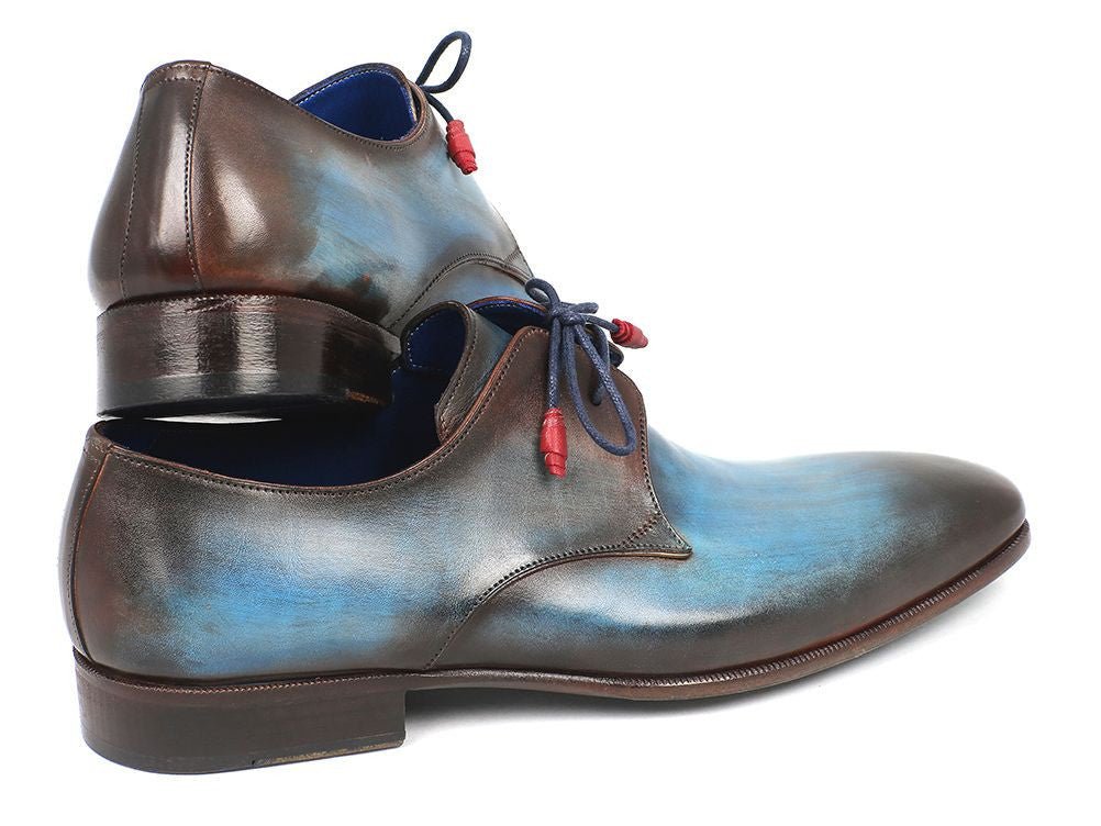 Paul Parkman Blue and Brown Hand Painted Derby Shoes (ID326 - BLUBRW)
