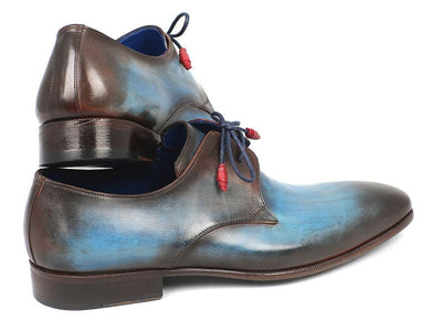 Paul Parkman Blue and Brown Hand Painted Derby Shoes (ID326 - BLUBRW)