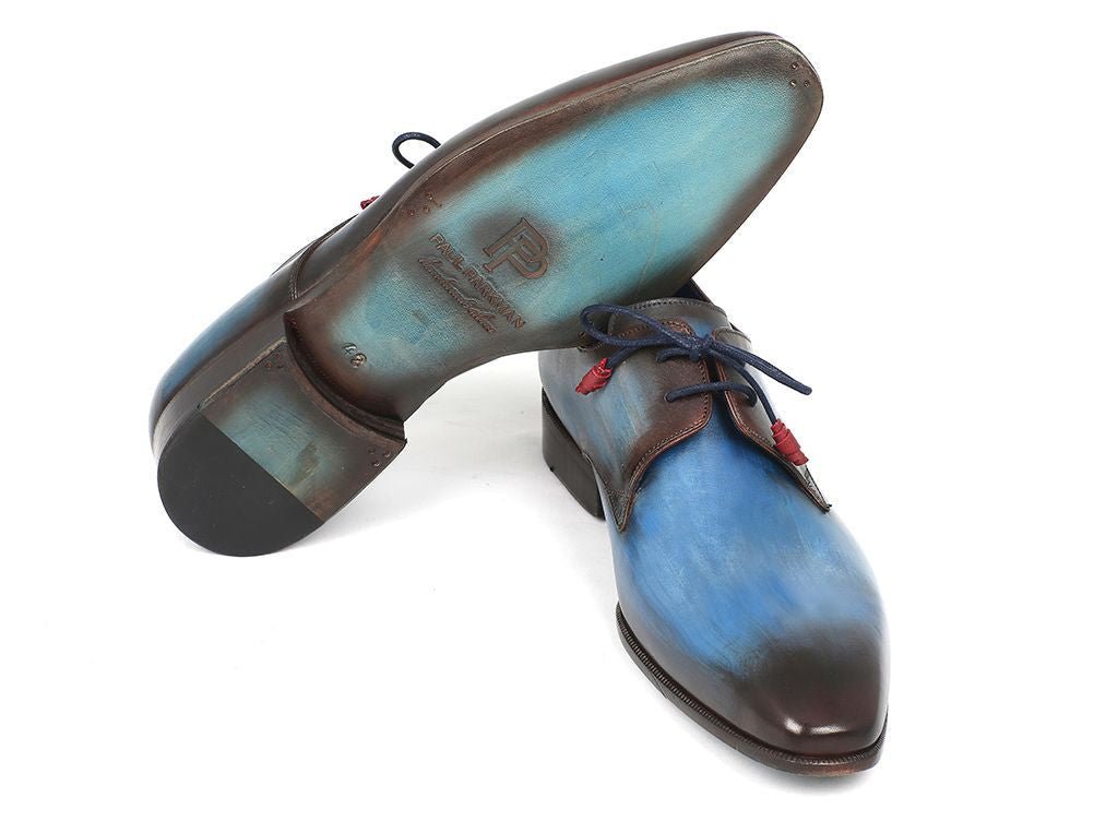 Paul Parkman Blue and Brown Hand Painted Derby Shoes (ID326 - BLUBRW)