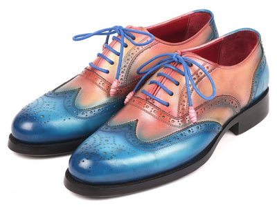 Paul Parkman Blue and Pink Men's Wingtip Oxfords Goodyear Welted (ID027 BLUPNK)