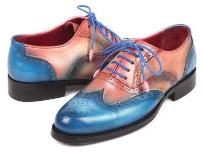 Paul Parkman Blue and Pink Men's Wingtip Oxfords Goodyear Welted (ID027 BLUPNK)