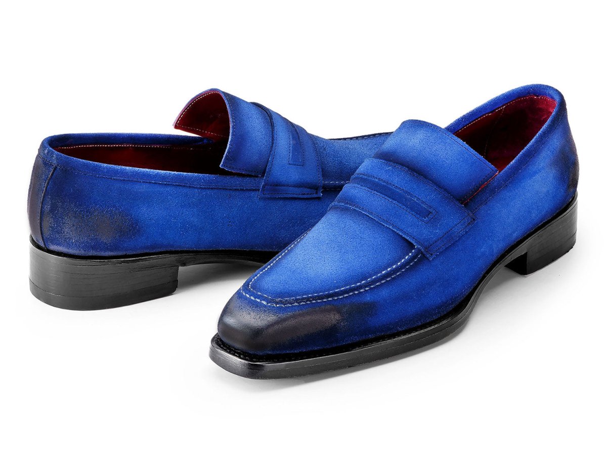 Paul Parkman Blue Antique Suede Goodyear Welted Loafers (ID36BQ94)