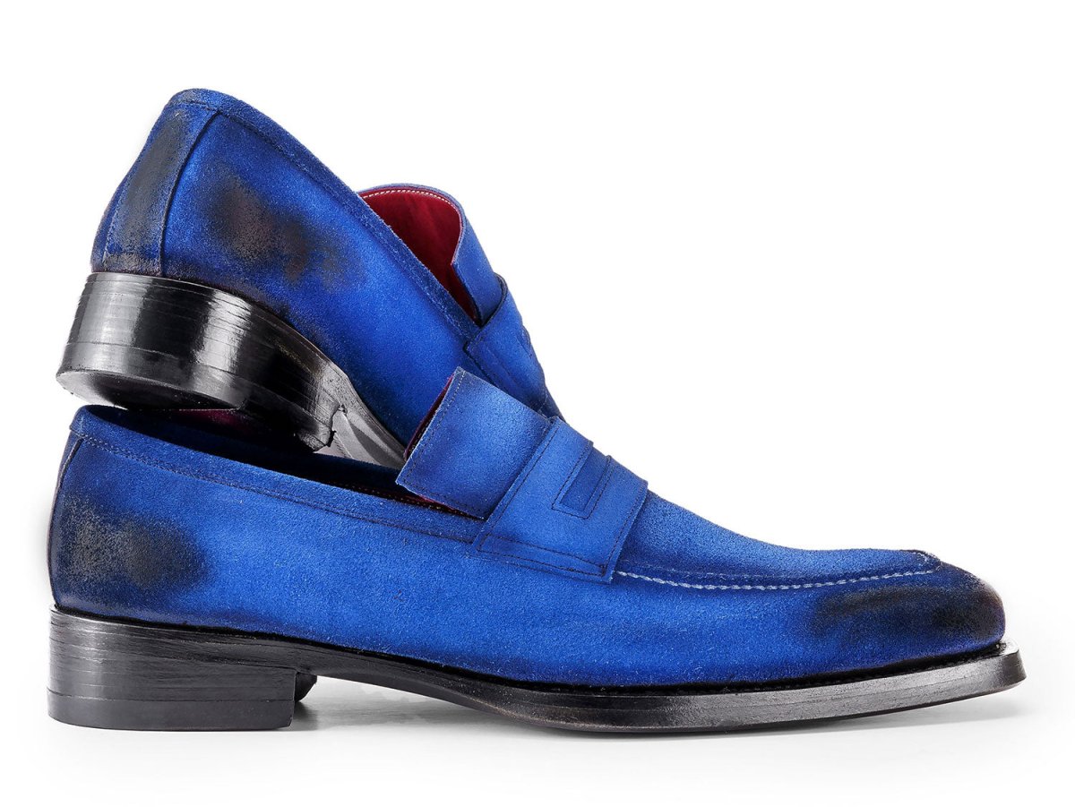 Paul Parkman Blue Antique Suede Goodyear Welted Loafers (ID36BQ94)
