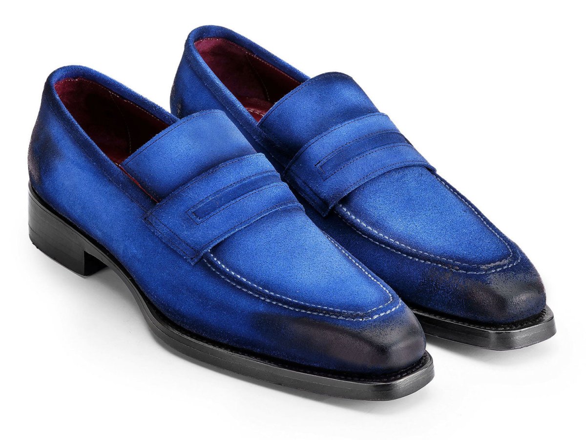 Paul Parkman Blue Antique Suede Goodyear Welted Loafers (ID36BQ94)