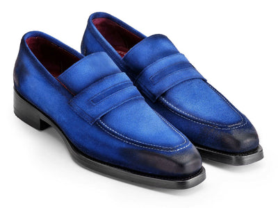 Paul Parkman Blue Antique Suede Goodyear Welted Loafers (ID36BQ94)