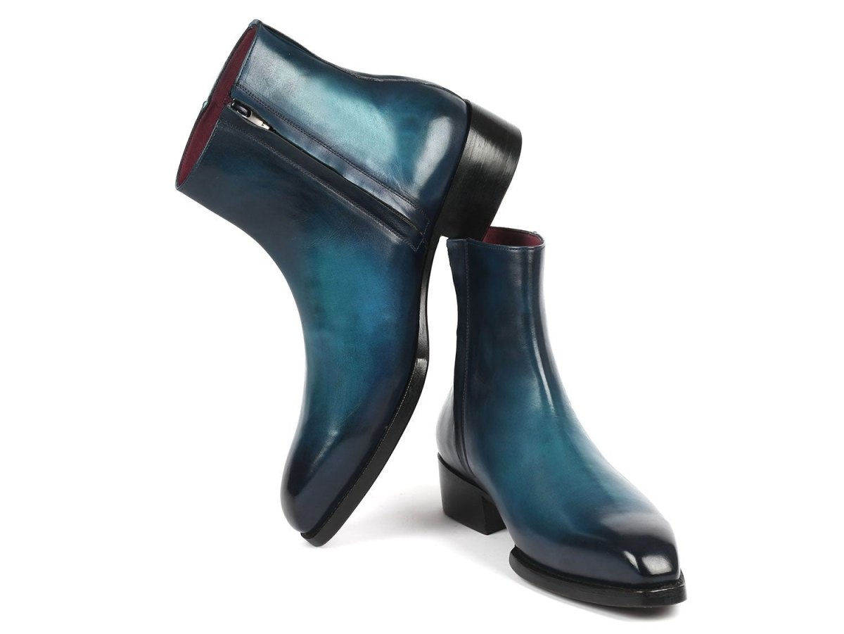 Paul Parkman Blue Burnished Side Zipper Boots Goodyear Welted (IDBT3955 BLU)
