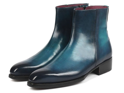 Paul Parkman Blue Burnished Side Zipper Boots Goodyear Welted (IDBT3955 BLU)