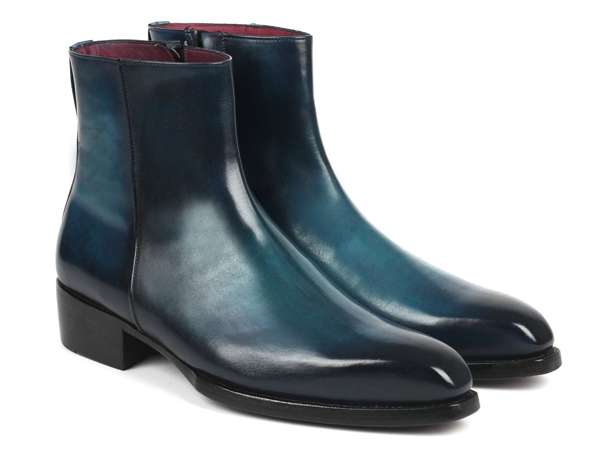 Paul Parkman Blue Burnished Side Zipper Boots Goodyear Welted (IDBT3955 BLU)