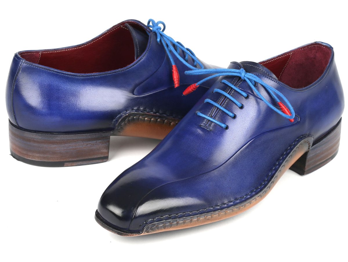 Paul Parkman Blue Leather Oxford Shoes Side Hand Sewn (ID018 BLU)