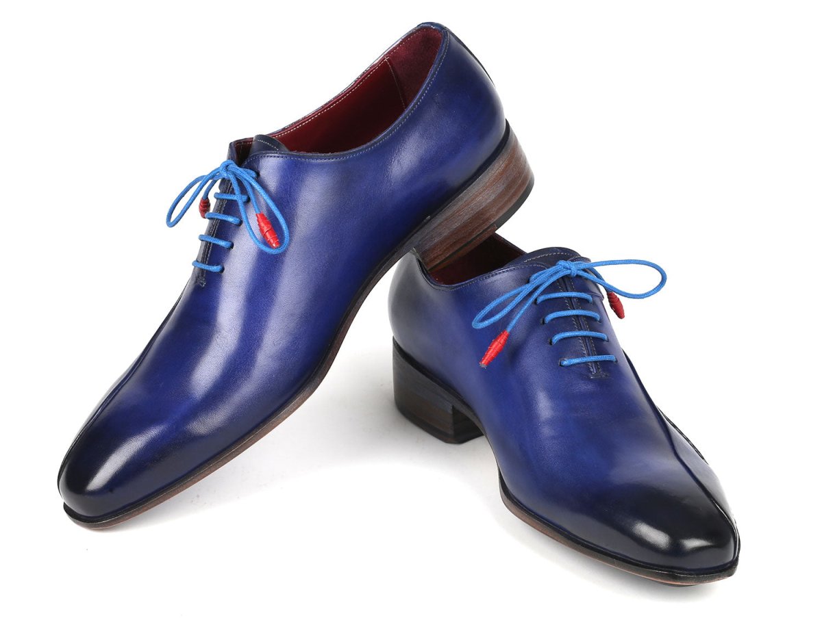 Paul Parkman Blue Leather Oxford Shoes Side Hand Sewn (ID018 BLU)