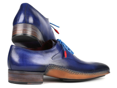 Paul Parkman Blue Leather Oxford Shoes Side Hand Sewn (ID018 BLU)