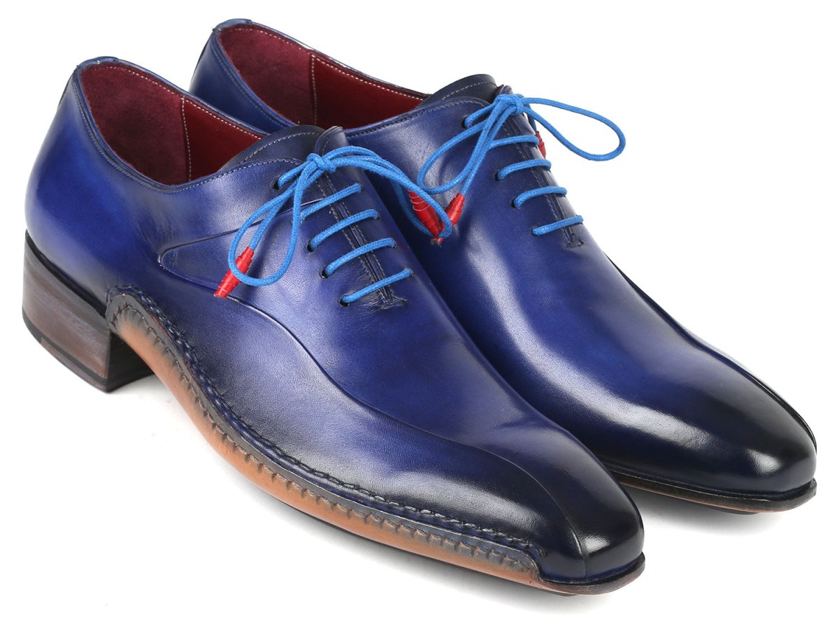 Paul Parkman Blue Leather Oxford Shoes Side Hand Sewn (ID018 BLU)
