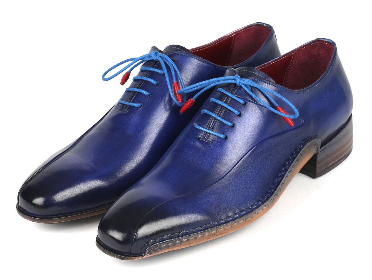 Paul Parkman Blue Leather Oxford Shoes Side Hand Sewn (ID018 BLU)