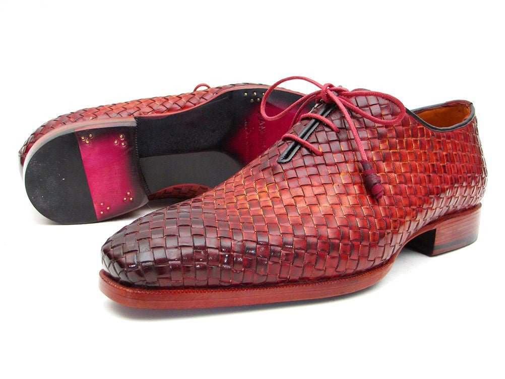 Paul Parkman Bordeaux and Tobacco Woven Leather Oxfords (ID54HK42)