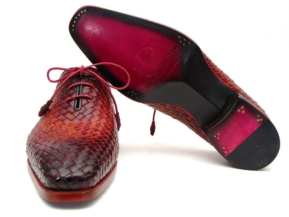 Paul Parkman Bordeaux and Tobacco Woven Leather Oxfords (ID54HK42)